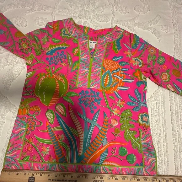 Gretchen Scott Designs Pink and Green Tropical Floral Blouse - Picture 4 of 8